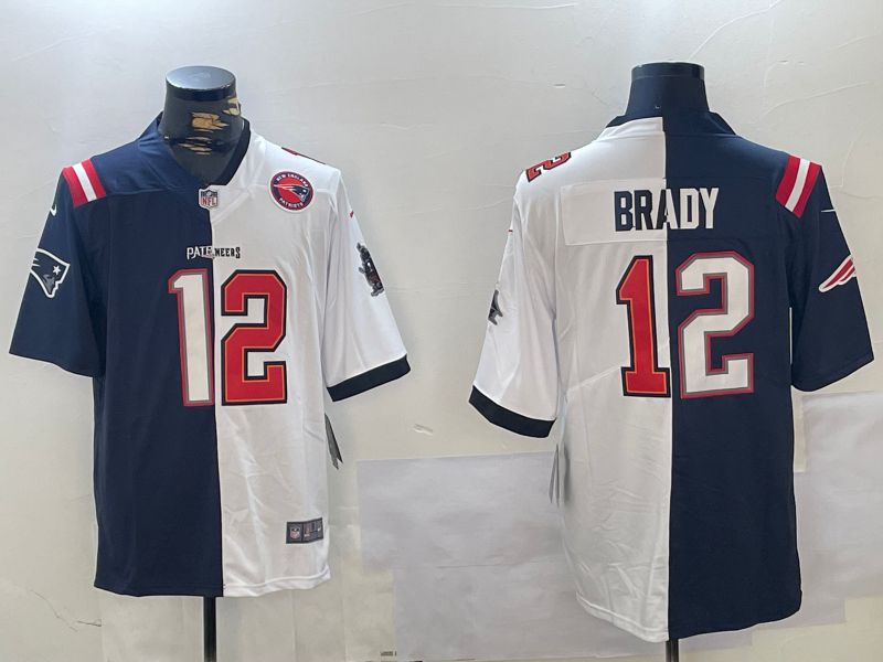 Men New England Patriots #12 Brady Blue White 2024 Nike Vapor Limited NFL Jersey style 1